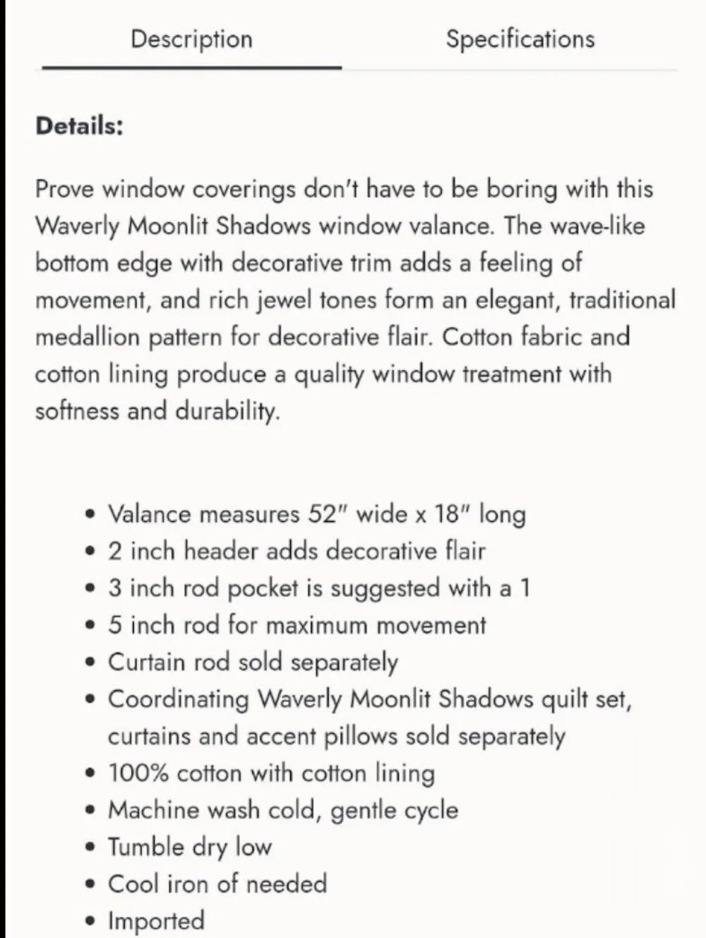 Waverly Moonlit Shadows Wave Valances Blue Medallion Floral Paisley 52x18